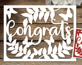 Congrats Papercut SVG | Paper Cut Template | Celebration SVG Cut File | DIY Greeting Card