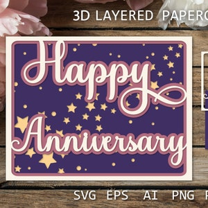 Kartka na rocznicę Warstwowy papier cięty SVG, pomysły na kartki, kartka 3D dla Cricut