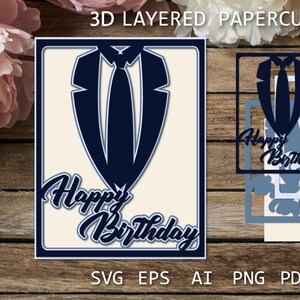 Gelaagde verjaardagskaart voor mannen SVG | 3D Papercut-ontwerp | DIY mannelijke groet voor Cricut & Silhouette, verjaardag Shadow Box SVG