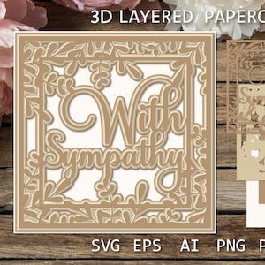 Avec carte de sympathie SVG, carte de condoléances découpée en papier 3D, boîte d'ombre 3D, pour Cricut
