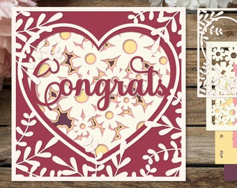 Congrats Layered papercut SVG, Birthday card, Wedding card, Congratulations card 3D, Paper Cut template for crafts, Shadow Box