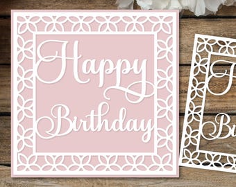 Gelukkige verjaardagskaart SVG | Verjaardagswenskaart papier gesneden sjabloon | Cricut en silhouetvriendelijk