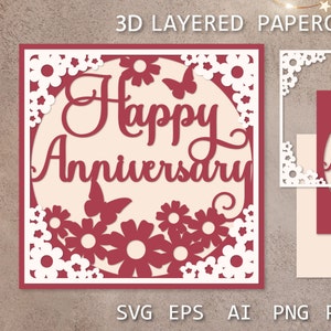 Kartka na rocznicę Warstwowy papier cięty SVG, pomysły na kartki, kartka 3D dla Cricut