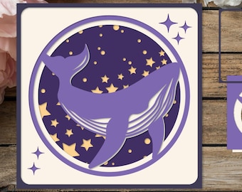Space Whale 3D Paper Cut: Night Sky SVG Shadow Box (Digital Download)