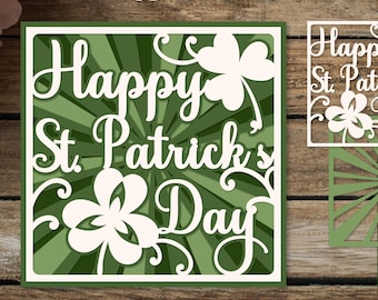 Happy St Patrick's Day Layered papercut, Shadow box shamrock, Shadow Box, paper cut template.
