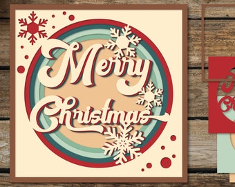 Retro Christmas Card SVG: Layered Papercut Template (Digital Download)