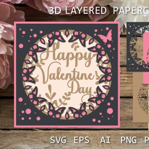 Mehrschichtiges Valentinstag Papierschnitt-Design, 3D Cricut SVG-Karte