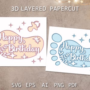Joyeux anniversaire petite fille, petit garçon, carte 3D en couches pour baby shower