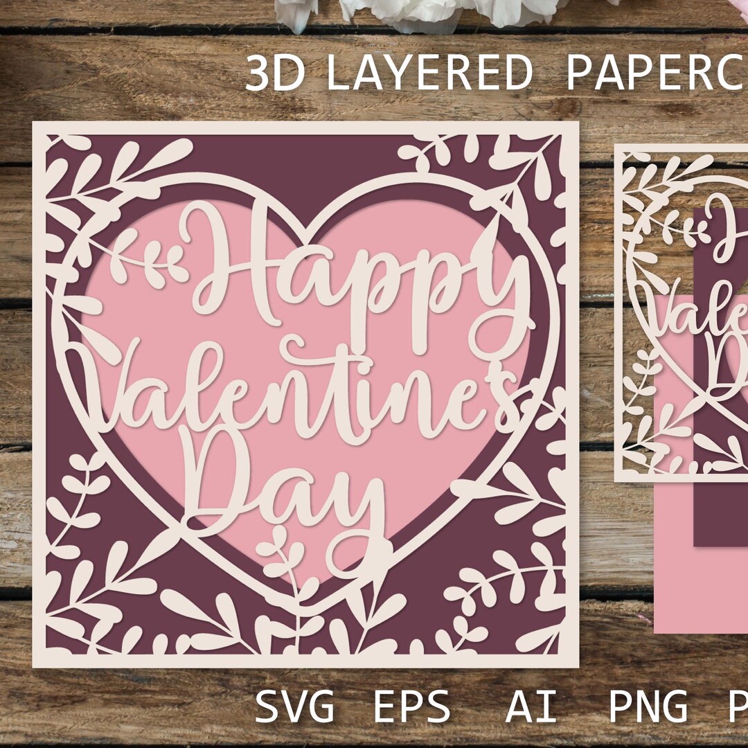 Layered Happy Valentine’s Day Card SVG With Heart - Intricate Paper Cut ...