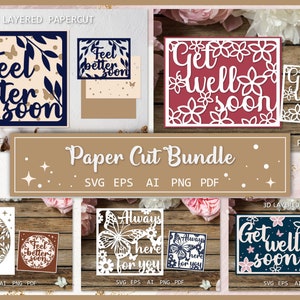 Papierschnitt Bundle, Gute Besserung Karten, Gute Besserung SVG, Papierschnitt Vorlage SVG, Papierschnitt 3D
