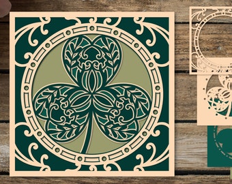 Layered papercut Shamrock, St. Patrick's Day 3D clover SVG, Shadow box shamrock, Shadow Box, paper cut template.