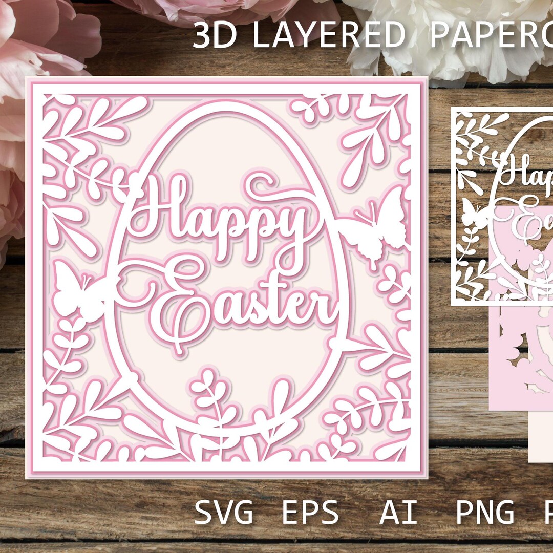 3D Easter Egg Layered Papercut SVG, Happy Easter SVG Card, Shadow Box ...