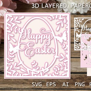 Oeuf de Pâques 3D découpé dans du papier SVG, carte de Joyeuses Pâques SVG, cartes de Joyeuses Pâques Shadow Box