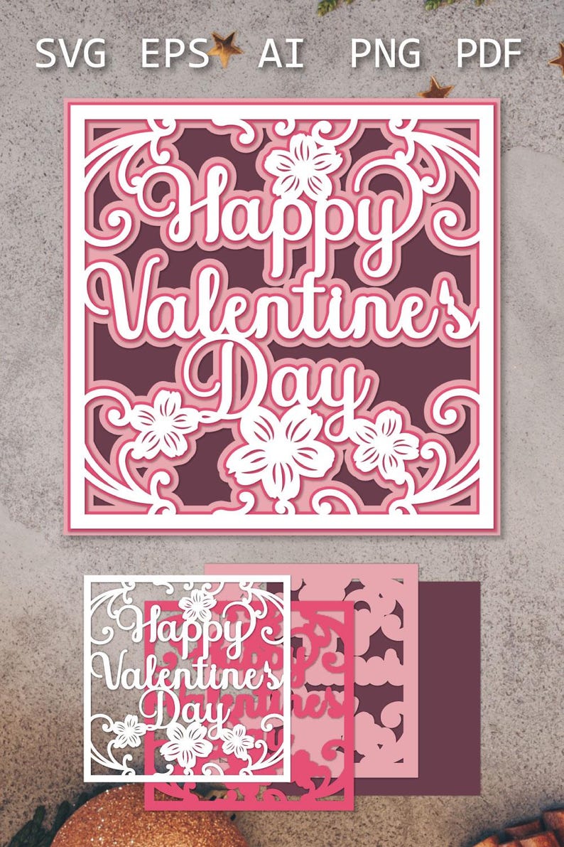 Layered Happy Valentine’s Day Card SVG With Flowers - Intricate Paper ...
