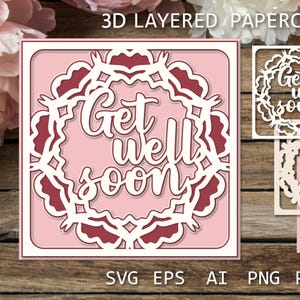 お大事にカード、レイヤードペーパーカットテンプレート SVG、レイヤードペーパーカット 3D