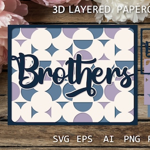 Cartão em camadas de irmãos SVG, cartão para irmão no aniversário 3D, modelo de corte de papel de caixa de sombra SVG, cartão retrô