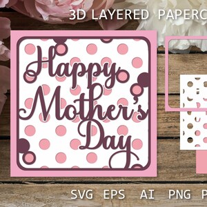 Muttertagskarte SVG | Geschichtete Papierschnitt-Vorlage | 3D Muttertagskarte | Cricut & Silhouette Schnittdatei