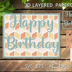 Verjaardagskaart gelaagd, verjaardag SVG papier gesneden wenskaart, verjaardag papier snijden sjabloon kaart SVG voor Cricut