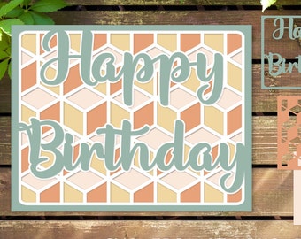 Cartão de aniversário em camadas, cartão de aniversário SVG com corte de papel, cartão modelo de corte de papel de aniversário SVG para Cricut