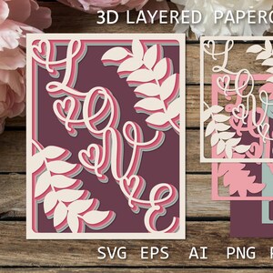 Cartão de amor SVG - Cartão de dia dos namorados, design de corte de papel romântico, modelo de cartão de felicitações faça você mesmo, compatível com Cricut e Silhouette, caixa de sombra