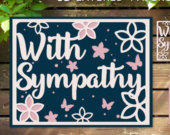 With Sympathy card SVG with flowers, Layered Paper cut 3D