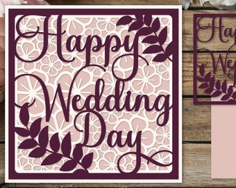 Layered Wedding Card SVG: Paper Cut Floral Design (Digital Download)