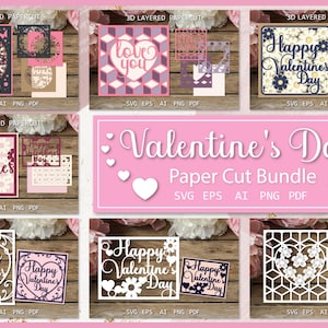 Valentinstag Papierschnitt Karten Bundle - Romantische SVG Vorlagen, Digitaler Download, DIY Cricut Projekte, Handgemachte Grußkarten, Karten SVG