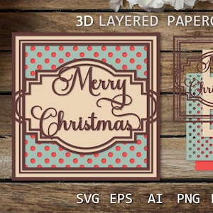 Kerst-SVG Gelaagde kaart, kerstkaart SVG, papier gesneden 3D, papier gesneden sjabloon voor knutselen, Shadow Box