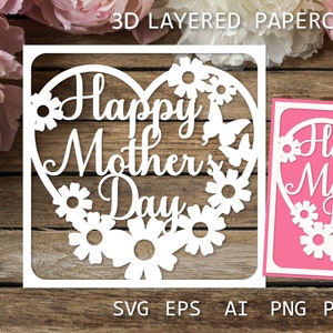 Tarjeta feliz del Día de la Madre, plantilla de corte de papel, tarjeta de mamá