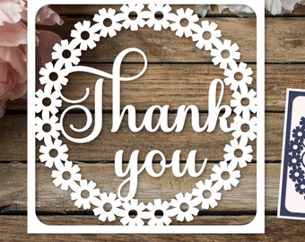 Thank You card with flowers, Elegant Thank you card SVG papercut, Thank you card ideas, papercut for cricut