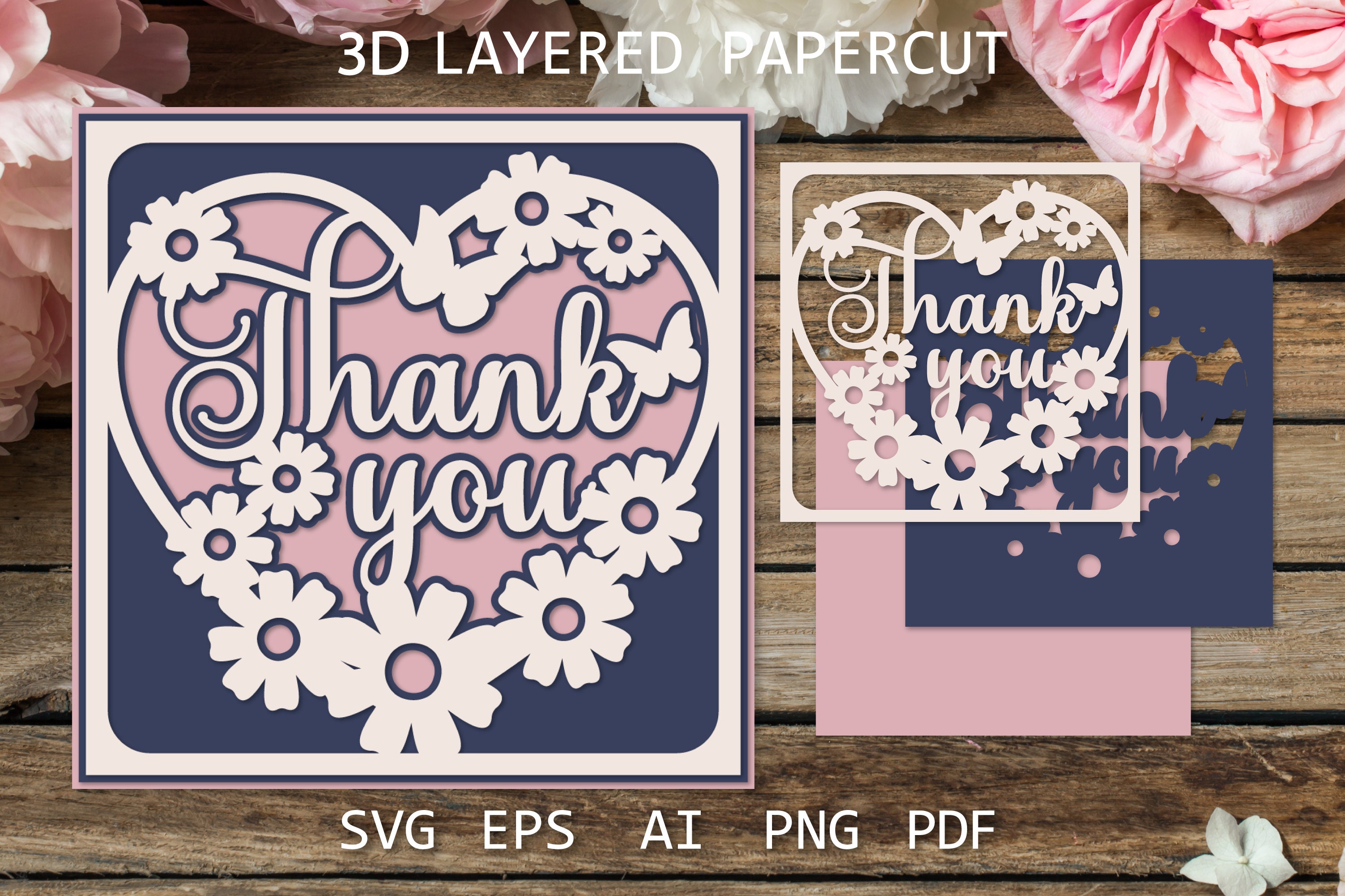 Thank You Card With Flowers and Butterflies, Thank You Card SVG Layered ...