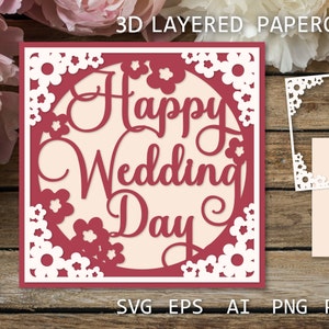 Wedding card SVG, Layered Wedding card Paper cut template