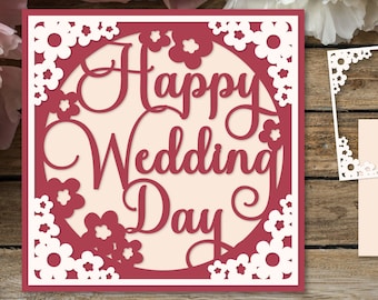 Layered Wedding Card SVG: Floral Paper Cut Template (Digital Download)