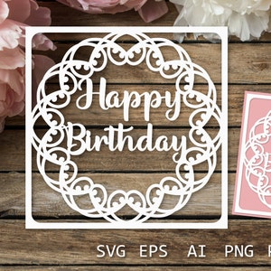 Carte de joyeux anniversaire, modèle de découpe de papier svg anniversaire, modèle élégant joyeux anniversaire SVG