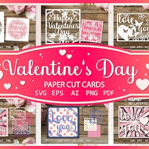 Valentinstag Karten Big Bundle, Valentinstag Papierschnitt SVG, Liebe du Karte SVG