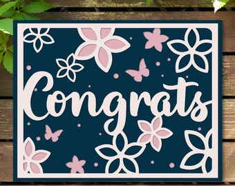 Congrats Layered papercut SVG, Congratulations card 3D, Paper Cut template for crafts, Shadow Box