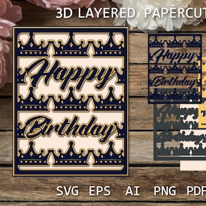 Geburtstag Karte für Männer SVG | 3D Papierschnitt | DIY Maskuliner Gruß für Cricut & Silhouette, Geburtstag Shadow Box SVG