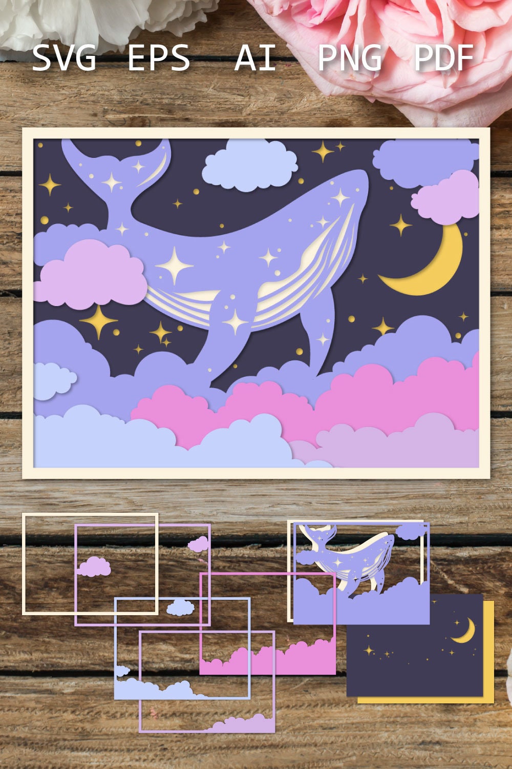 Whale in the Space Layered Paper Cut, 3D Shadow Box SVG - Etsy