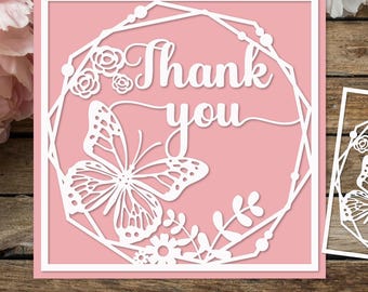 Thank You card with flowers, Elegant Thank you card SVG papercut, Thank you card ideas, papercut for cricut