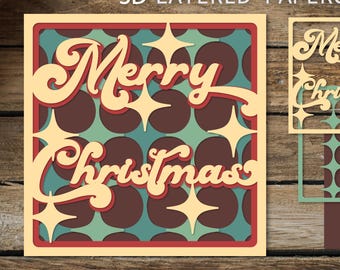 Retro Christmas Card SVG: 3D Layered Paper Cut Template (Digital Download)