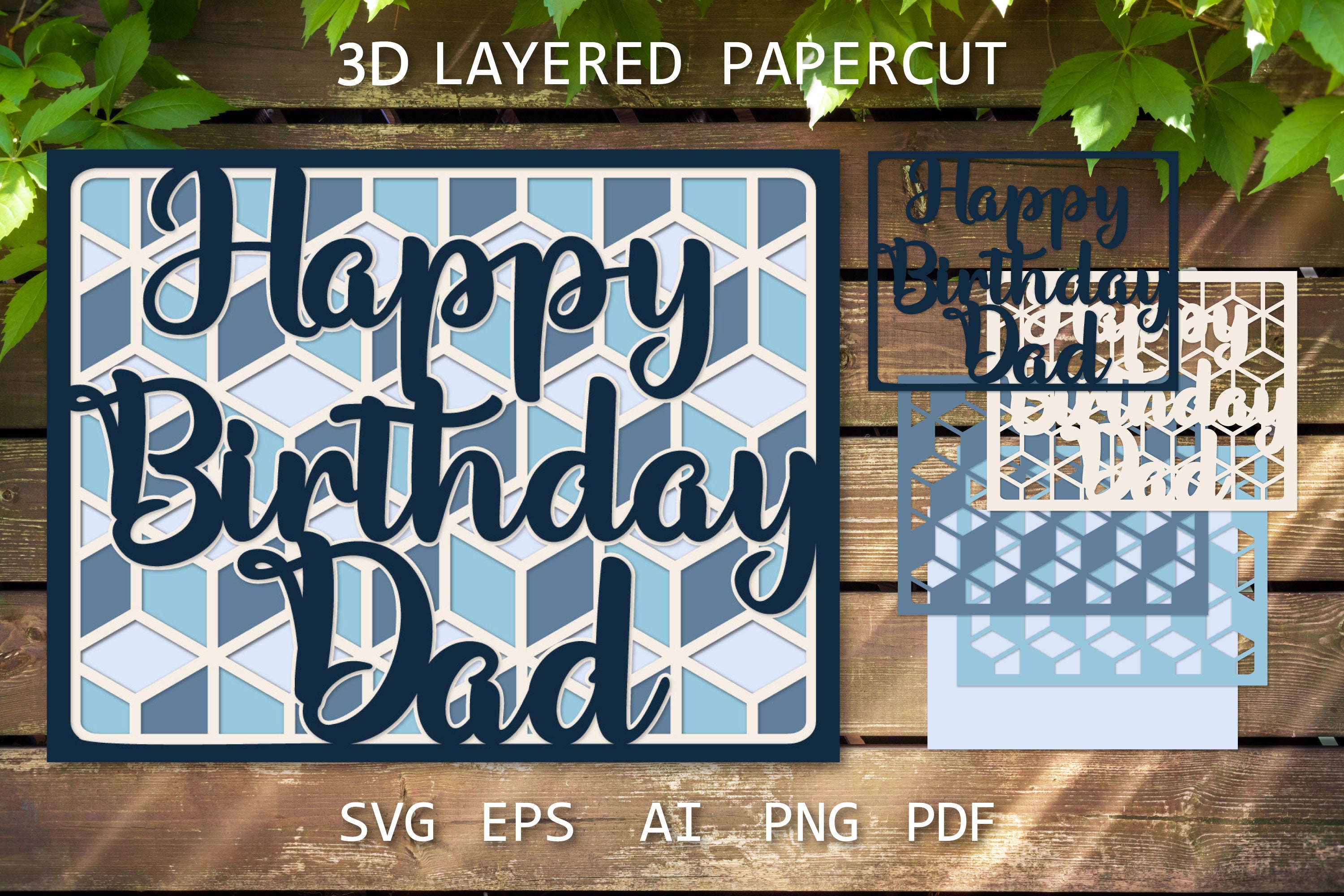 Happy Birthday Dad Card Layered Papercut, Card for Father, Birthday