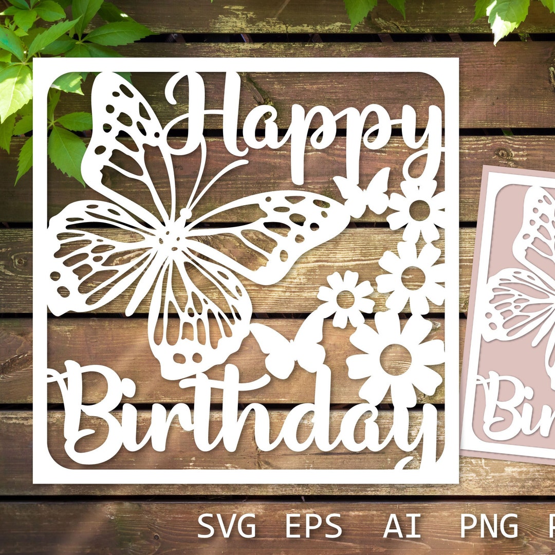 Greeting Cards Happy Birthday Card With Flowers and Butterfly, Elegant ...