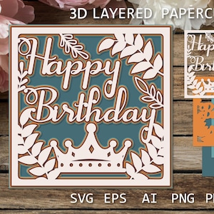 Geschichtete Geburtstagskarte für Männer SVG | 3D Papierschnitt | DIY Maskuliner Gruß für Cricut & Silhouette, Geburtstag Shadow Box SVG