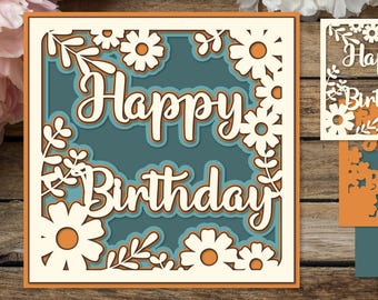 3D Layered Floral Birthday Card SVG Template (Digital Download)