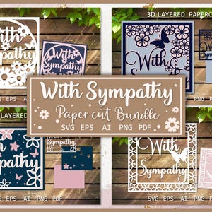 Lot de cartes de sympathie SVG | Jeu de cartes de condoléances 3D découpées dans du papier | Modèle DIY pour Cricut et Silhouette