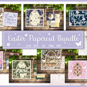 Paquet de cartes de Pâques en papier découpé, modèles SVG, Joyeuses Pâques