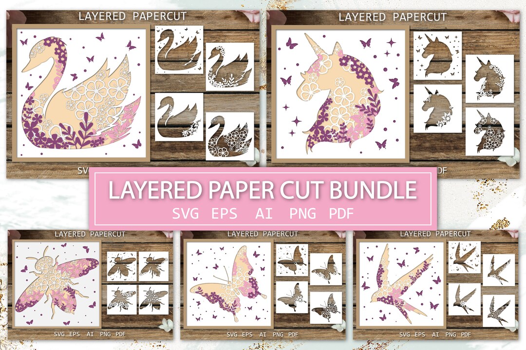 Layered Paper Cut Bundle Svg 3d Cards Shadow Box Animals Etsy