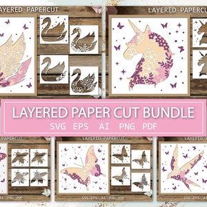 Bundle en papier découpé, cartes SVG 3D, boîte d'ombre, animaux