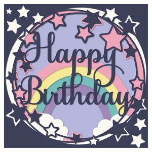 Birthday Card With Stars and Rainbow, Layered Paper Cutting Template ...