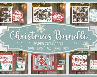 Christmas Papercut Card Templates: 3D Shadow Box SVG Bundle